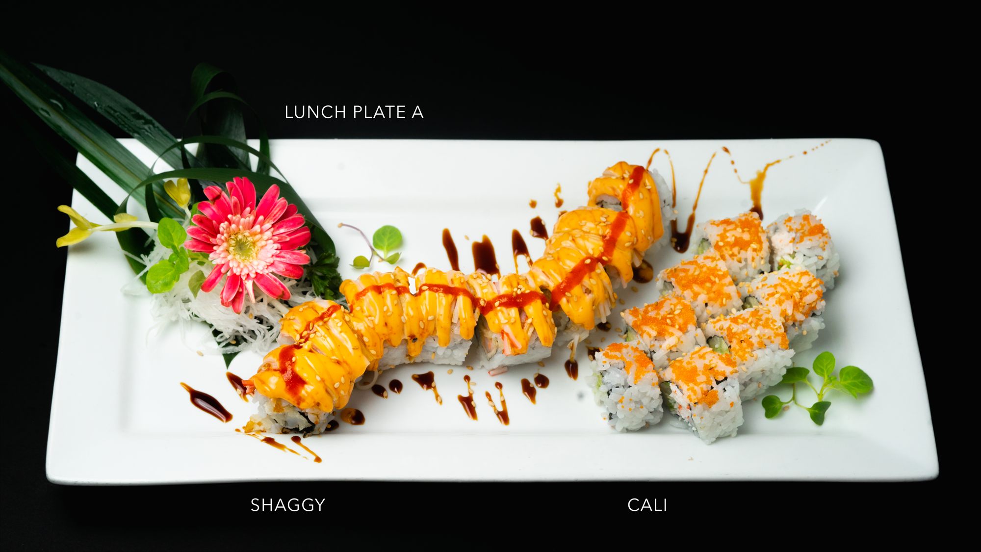 Lunch Plate A — Shaggy and California rolls at Deer Park Sushi